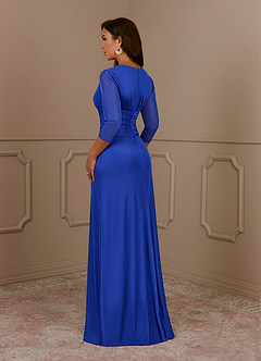 Azazie Annetta Abiti per la Madre della Sposa Abito A-Line in Maglia Plissettao con Scollo a V Blu Reale image3