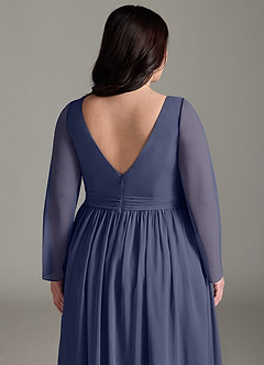 Azazie Teton Maternity Bridesmaid Dresses A-Line Long Sleeve Chiffon Floor-Length Dress image13