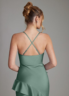 Azazie Jayda Bridesmaid Dresses Eucalyptus A-Line Ruched Stretch Satin Dress image6