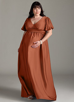 Azazie Verna vestidos de dama de honor de maternidad Vestido de Corte En A Volante Hasta el suelo Satén Elástico image9