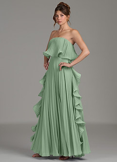 Azazie Alexia Robes de demoiselle d'honneur Robe Trapèze en Mousseline de soie Rayé Matcha image3