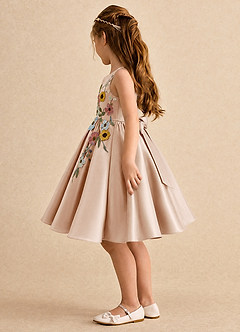 Azazie Prima vestidos de niña de las flores Vestido Rosa Inglesa de Satin Mate de Línea A con Lazo image4
