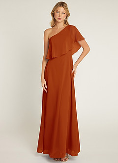 Azazie Lizzy Final Sale Paprika A-Line One Shoulder Chiffon Dress image1
