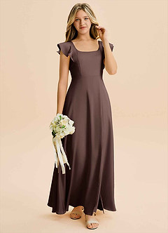 Azazie Bondi Junior Vestido de Ganache de Satén Elástico de Corte en A con Corte Lateral image4