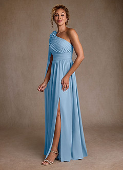 Azazie Lancaster Mère de la mariée Robes Robe Trapèze en Mousseline de soie Une épaule Poudre Bleue image5