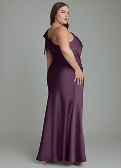 Azazie Yuanna Bridesmaid Dresses Plum Mermaid One Shoulder Stretch Satin Dress image9