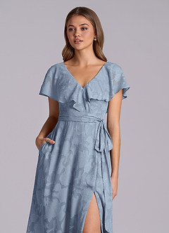 Azazie Lainey 신부 들러리 드레스 A라인 포켓이 있는 플로럴 번아웃 바닥 길이 드레스 image7