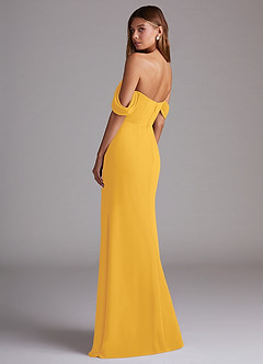 Azazie Saige Bridesmaid Dresses Marigold A-Line Off the Shoulder Chiffon Convertible Dress image8