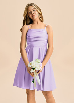 Azazie Miko Junior Vestido de Lila de Satén Elástico de Corte en A con Plisado image6