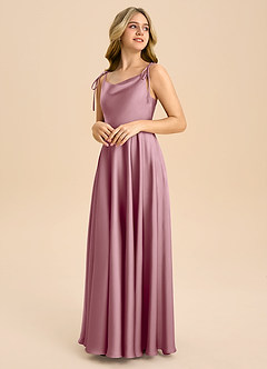 Azazie Popsy Junior Klä av A-Line i Stretch Satin Rosett image4