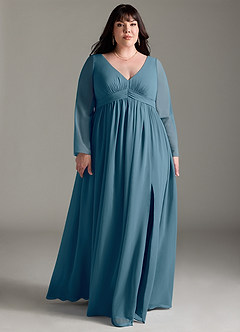 Azazie Teton Zwangerschaps Bruidsmeisjekleding A-Lijn Lange mouw Chiffon Vloerlengte Jurk image9