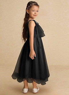 Azazie Bunie Flower Girl Dresses Black A-Line Spaghetti Strap Tulle Dress image4