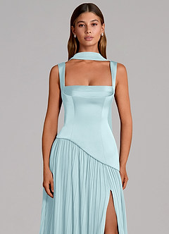 Azazie Stephanie Vestidos de madrinha de casamento Vestido Nuvem Azul de Cetim elástico de Linha A com Plissado image6