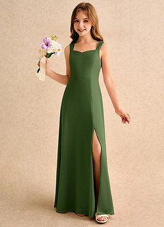 Azazie Makani Girls Formal Flower Girl Dresses Olive A-Line Sweetheart Neckline Chiffon Dress image1