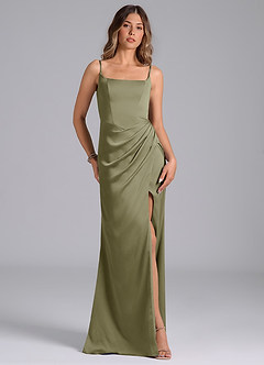 Azazie Donielle Robes de demoiselle d'honneur Robe Sirène en Satin extensible Corset Pistache image4