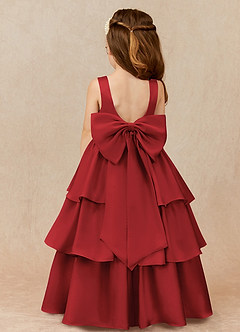 Azazie Margie Flower Girl Dresses Pomegranate A-Line Bow Stretch Satin Dress image1