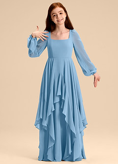 Azazie Clara Junior Abito A-Line in Chiffon Blusa Blu Acciaio image3