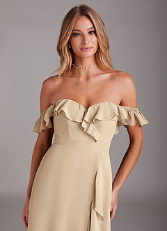 Azazie Lyra Bridesmaid Dresses Champagne A-Line Chiffon Convertible Dress image9