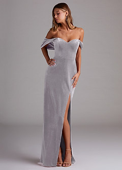 Azazie Shay Bridesmaid Dresses French Lilac Sheath Off the Shoulder Velvet Convertible Dress image1