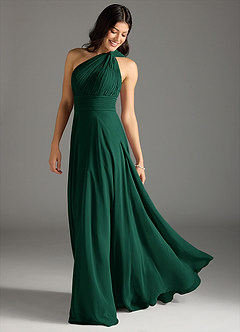 Azazie Charlize Bridesmaid Dresses Emerald A-Line One Shoulder Chiffon Dress image1