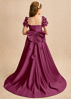 Azazie Charity Flower Girl Dresses Mulberry A-Line with Sleeves Matte Satin Dress image2