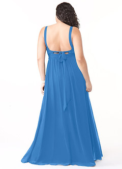 Azazie Aziza Bridesmaid Dresses Blue Jay A-Line V-Neck Pleated Chiffon Dress image8