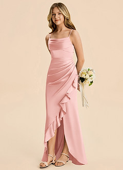 Azazie Mia Junior Powder Pink Mermaid Pleated Stretch Satin Dress image4
