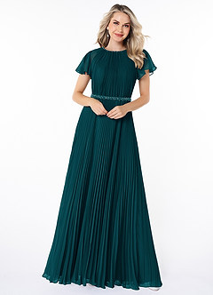 Azazie Kara Modest Bridesmaid Dresses A-Line Pleated Chiffon Floor-Length Dress image4