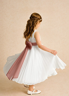 Azazie Margot Abiti da Ragazza di Fiori Abito A-Line in Chiffon Plissettato Avorio Cedro Rosa image7
