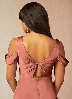 Azazie Rhea Maternity Bridesmaid Dresses A-Line Off-The-Shouler Pleated Stretch Satin Floor-Length Dress image7