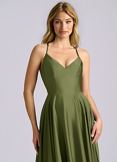 Azazie Truce Robes de demoiselle d'honneur Robe Trapèze en Satin extensible Olive image7