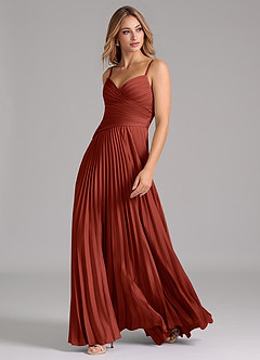 Azazie Vini Robes de demoiselle d'honneur Robe Trapèze en Satin extensible Plissée Terracotta image5