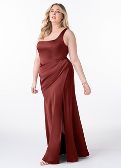 Azazie Mero Bridesmaid Dresses Terracotta Mermaid Pleated Stretch Satin Dress image7