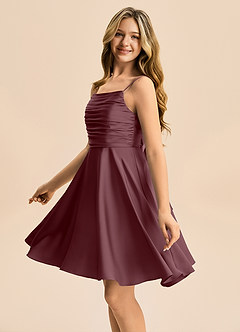 Azazie Miko Junior Linia A Pofałdowany Satyna elastyczna Mini Młodsza druhna Sukienka image7