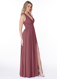 Azazie Jaclyn At-home Try On Dresses Desert Rose A-Line Pleated Chiffon Dress image4