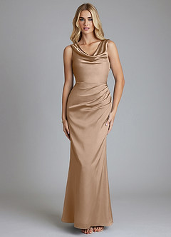 Azazie Tallie Bridesmaid Dresses Taupe Mermaid Pleated Stretch Satin Dress image9