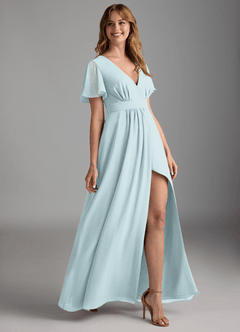 Azazie Zaniah Brautjungfernkleider A-Linie Chiffon Kleid Nebel image3