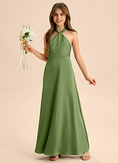 Azazie Beah Junior Juniper A-Line Pleated Stretch Satin Dress image3