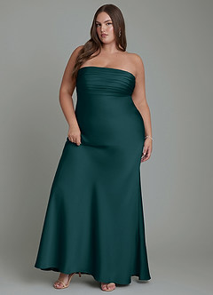 Azazie Saylor Vestidos de damas de honor Vestido Pino de Satén Elástico de Corte Sirena con Palabra de honor image11