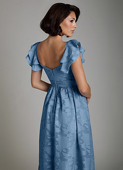 Azazie Anaya Bridesmaid Dresses Steel Blue A-Line Ruched Floral Burnout Dress image6