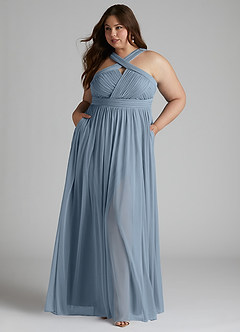 Azazie Hillian At-home Try On Dresses Agave A-Line Halter Pleated Mesh Dress image8
