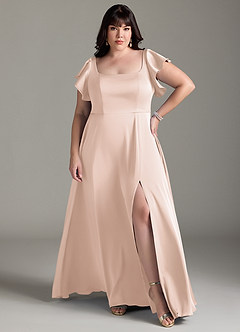 Azazie Bondi Bridesmaid Dresses Blushing Pink A-Line Bow Stretch Satin Dress image8