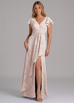 Azazie Omari Robes de demoiselle d'honneur Robe Trapèze en Blumen-Burnout Plissée Rose Pâle image5