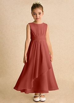 Azazie Edelweiss Flower Girl Dresses Terracotta A-Line Pleated Chiffon Dress image4