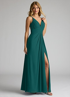 Azazie Maren Allure Bridesmaid Dresses Peacock A-Line V-Neck Lace Chiffon Dress image4