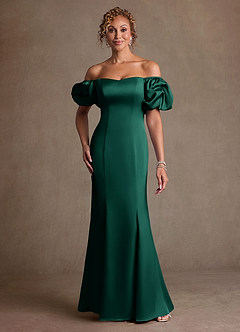 Azazie Redding 신부의 어머니 드레스 쉬스 셔링 스트레치 새틴 플로어 길이 드레스 image1