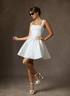 Azazie Regina Trouwjurken Jurk van Bloemenjacquard met A-Lijn met Zakken Diamant Wit image6