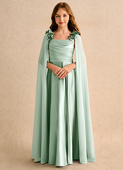 Azazie Rosita Girls Formal vestidos de niña de las flores Vestido de Agave de Satin Mate de Corte en A con Plisado image5