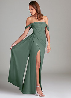 Azazie Amyra Bridesmaid Dresses Eucalyptus Sheath Off the Shoulder Chiffon Convertible Dress image2