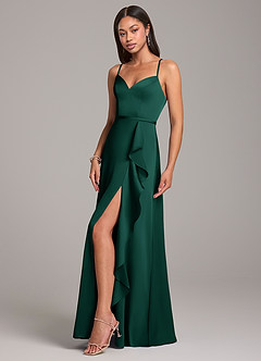 Azazie Naeem Bridesmaid Dresses Emerald A-Line Stretch Satin Dress image3